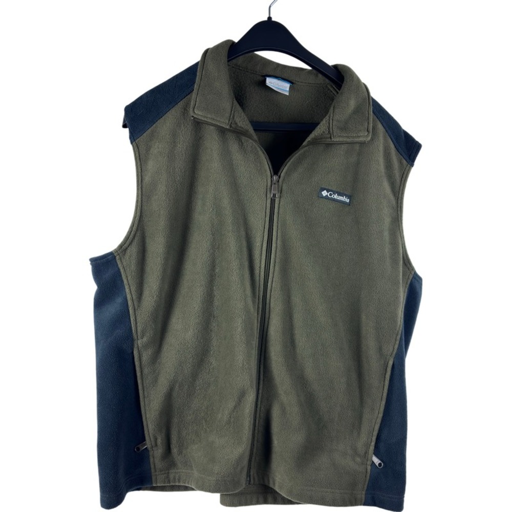 Columbia Men's XL Fleece Vest Solid Green and Black Zip-Up Casual Wear